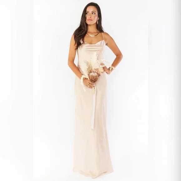 knee length dresses for ladies Pippa Champagne Satin Bridesmaid Cowl-Neck Slip Dress main image 1